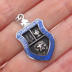 KENNEY 925 Sterling Silver Antique 1908 Enamel Lakewood College Charm Pendant